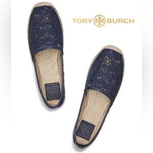 Tory Burch Espadrilles - Rhea Lace Mesh, Navy - Size 9